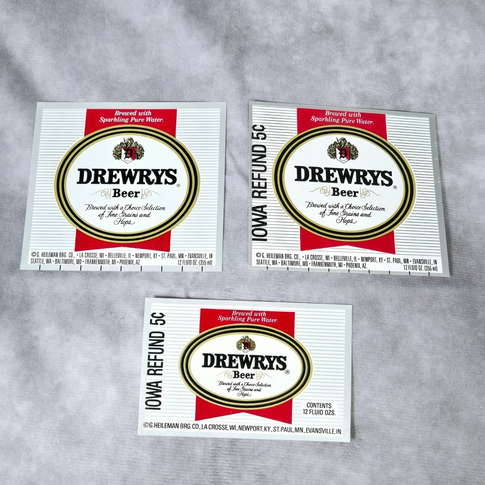 Drewrys Beer Labels G Heileman‎ Brewing Co Lot of 3